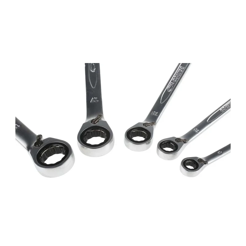 Bahco 5-Piece Ratcheting Ring Spanner Set, 8 to 19 mm, Alloy Steel, Chrome Finish 1RM/S5