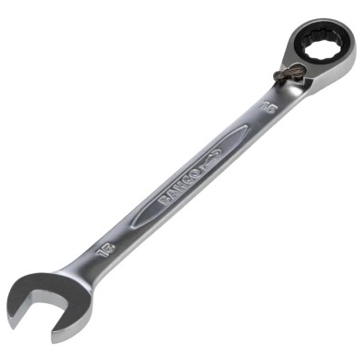 Bahco Ratchet Spanner 15 mm Metric Size Alloy Steel Chrome Finish 200mm Overall Length 1RM-15