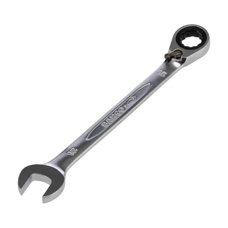 Bahco Ratchet Spanner 15 mm Metric Size Alloy Steel Chrome Finish 200mm Overall Length 1RM-15
