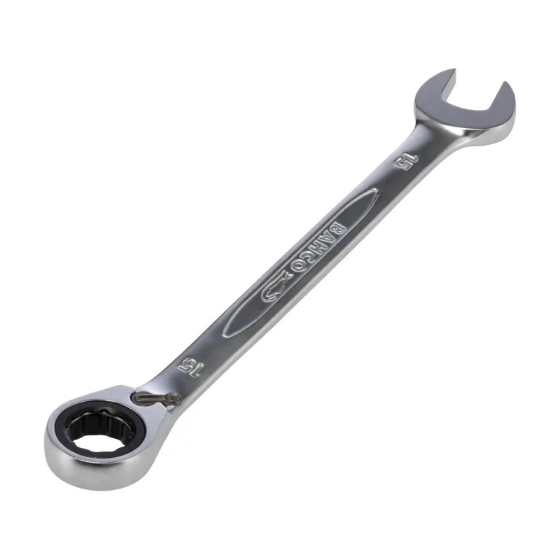 Bahco Ratchet Spanner 15 mm Metric Size Alloy Steel Chrome Finish 200mm Overall Length 1RM-15