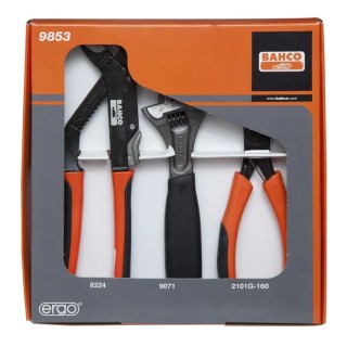 Bahco 3-Piece Plier Set with Adjustable Wrench, Water Pump Pliers, and Cutters 9853