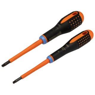 Bahco Insulated Pozidriv and Slotted Screwdriver Set, 2-Piece, Rated 1000V, PZ1 PZ2 BE-9890S
