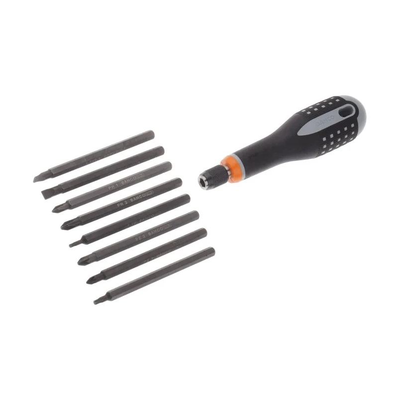 Bahco Hexagon Interchangeable Standard Screwdriver Set, 8-Piece, Tips 5.5 mm, 6.5 mm, 1/4 in, PH1, PH2, PZ1, PZ2 BE-8572