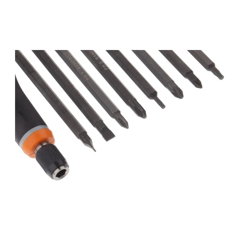 Bahco Hexagon Interchangeable Standard Screwdriver Set, 8-Piece, Tips 5.5 mm, 6.5 mm, 1/4 in, PH1, PH2, PZ1, PZ2 BE-8572