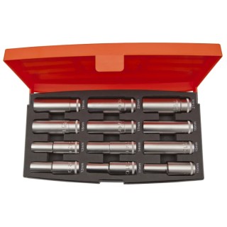Bahco 12-Piece 1/2 in 6 Point Deep Socket Set 10 to 21 mm, 280 mm Length S1612L