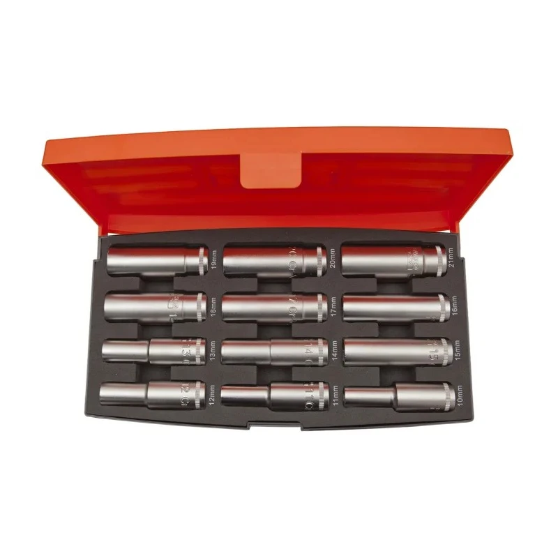 Bahco 12-Piece 1/2 in 6 Point Deep Socket Set 10 to 21 mm, 280 mm Length S1612L