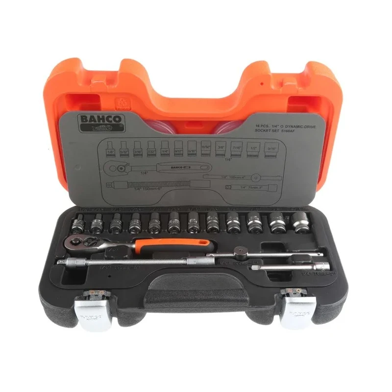 Bahco 16-Piece 1/4 in Standard Socket Set Alloy Steel, DIN ISO, 280mm Overall Length S160AF