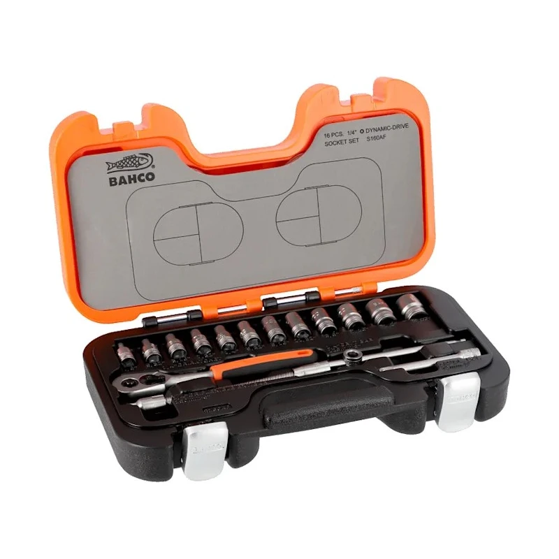 Bahco 16-Piece 1/4 in Standard Socket Set Alloy Steel, DIN ISO, 280mm Overall Length S160AF
