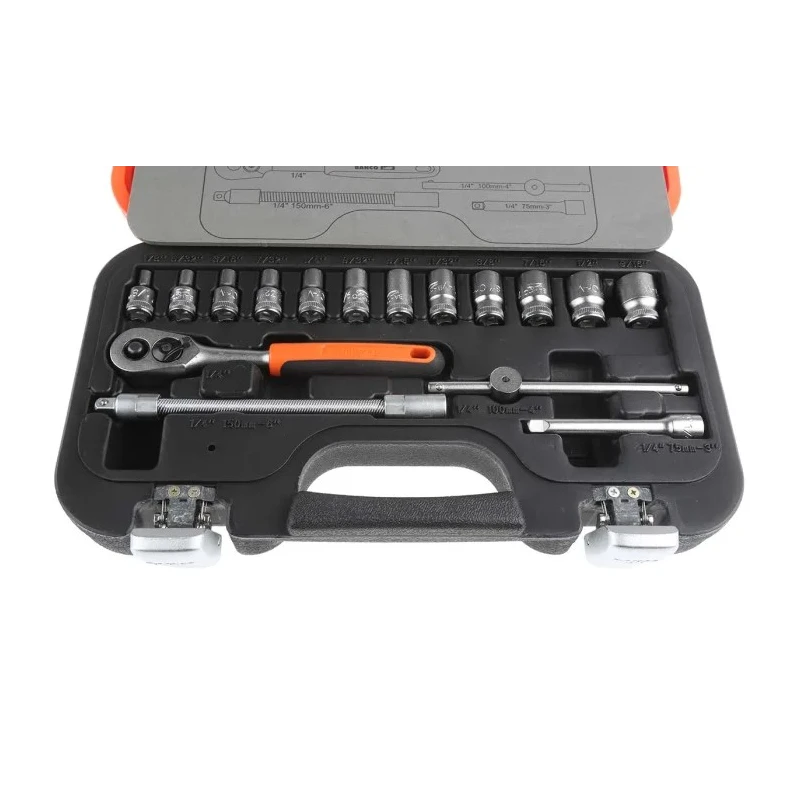 Bahco 16-Piece 1/4 in Standard Socket Set Alloy Steel, DIN ISO, 280mm Overall Length S160AF