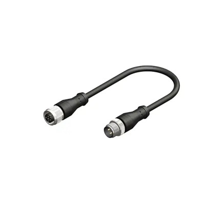 RS PRO Sensor Actuator Cable Female 3 Way M12 Straight to Male 3 Way M12 Straight 250V PVC Jacket Black 2m Length 877-1189