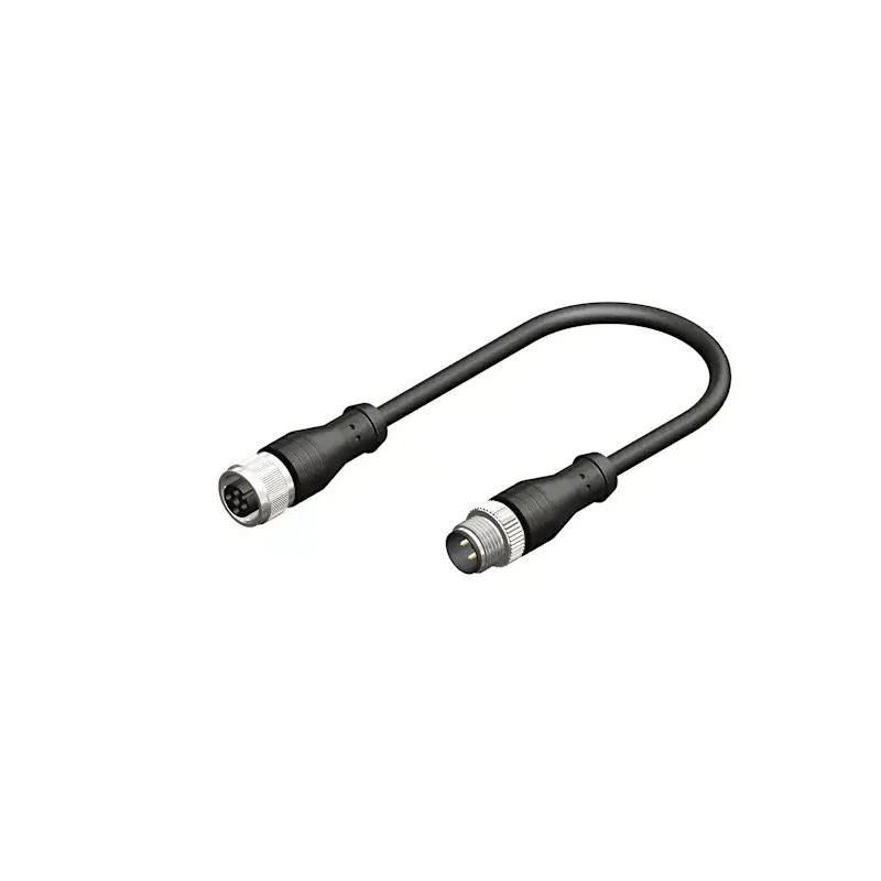 RS PRO Sensor Actuator Cable Female 3 Way M12 Straight to Male 3 Way M12 Straight 250V PVC Jacket Black 2m Length 877-1189