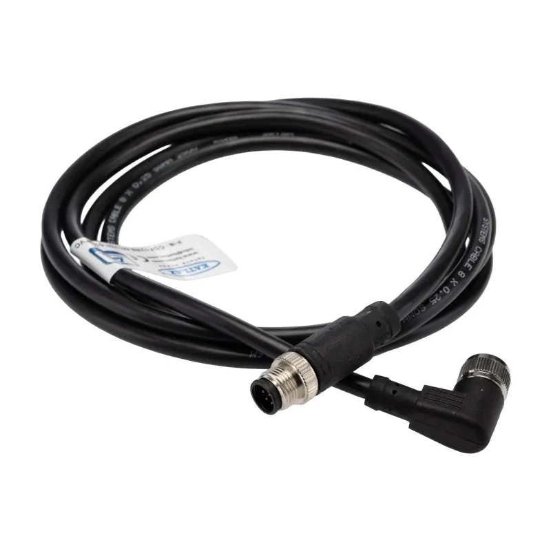 RS PRO Female 8 way Right Angle to Male 8 way Straight Sensor Actuator Cable 2 m 30 V IP67 877-1208