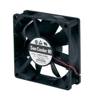 Sanyo Denki 9A Series Axial Fan, 12V DC, 72 m³/h Airflow, 2.16 W Power, 180 mA Max Current, 80 mm Square Frame 9A0812S4021