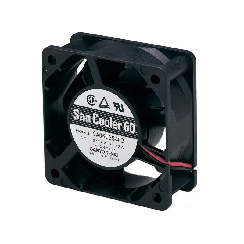 Sanyo Denki 9A Series 60 mm Square Axial Fan, 12V DC, 2.04 W, 170 mA, 6300 RPM, Ball Bearing 9A0612S4011