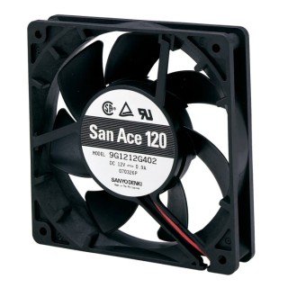 Sanyo Denki 9G Series Axial Fan, 12V DC, 195.4 m³/h Air Flow, 6.96 W Power, 6300 RPM, Ball Bearing, Square Frame 9G1212E401