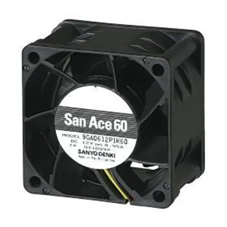Sanyo Denki 9GA Series Axial Fan 12V DC, 90 m³/h Airflow, 11.4 W Power, 6300 RPM, Square Frame 60mm 38mm 9GA0612P1K03