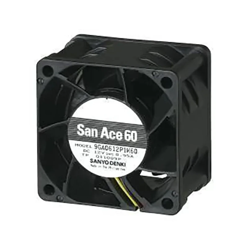 Sanyo Denki 9GA Series Axial Fan 12V DC, 90 m³/h Airflow, 11.4 W Power, 6300 RPM, Square Frame 60mm 38mm 9GA0612P1K03