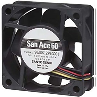 Sanyo Denki 9GA Series Axial Fan 24V DC 31.3 m³/h 960 mW 40 mA Max 60 mm Square Frame 6300 RPM 9GA0624H6001