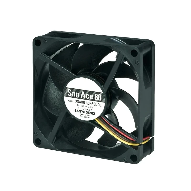 Sanyo Denki 9GA Series Axial Fan 12V DC 3.6W 103.2 m³/h 6300 rpm Square Frame Ball Bearing 80x80x20 mm 9GA0812P6G001