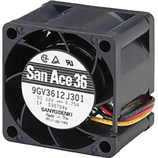 Sanyo Denki 9GV Series Axial Fan, 12V DC, 9W Power, 340mA Max Current, 23.9 m³/h Air Flow, 36mm Square Frame 9GV3612G301