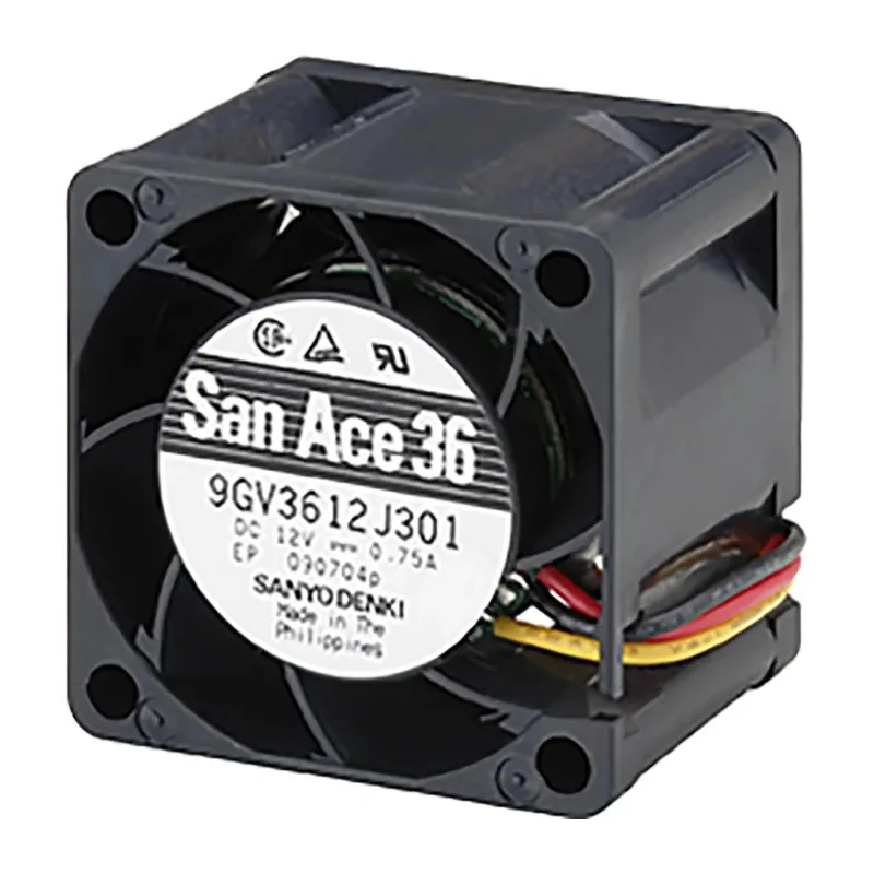 Sanyo Denki 9GV Series Axial Fan, 12V DC, 9W Power, 340mA Max Current, 23.9 m³/h Air Flow, 36mm Square Frame 9GV3612G301