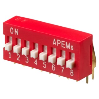 APEM Raised Rotary Coded DIP Switch DA08V, SPST, Through-Hole, Raised Actuator, Low Contact Resistance 50mΩ DA08V