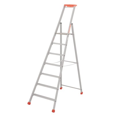 TUBESCA Anodised Aluminium 7 Steps Step Ladder, 1.54m Platform Height, 2.19m Open Length 02370007