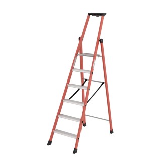 TUBESCA Fibreglass 6 Steps Step Ladder 1.38m Platform Height, 2.04m Open Length 04472006