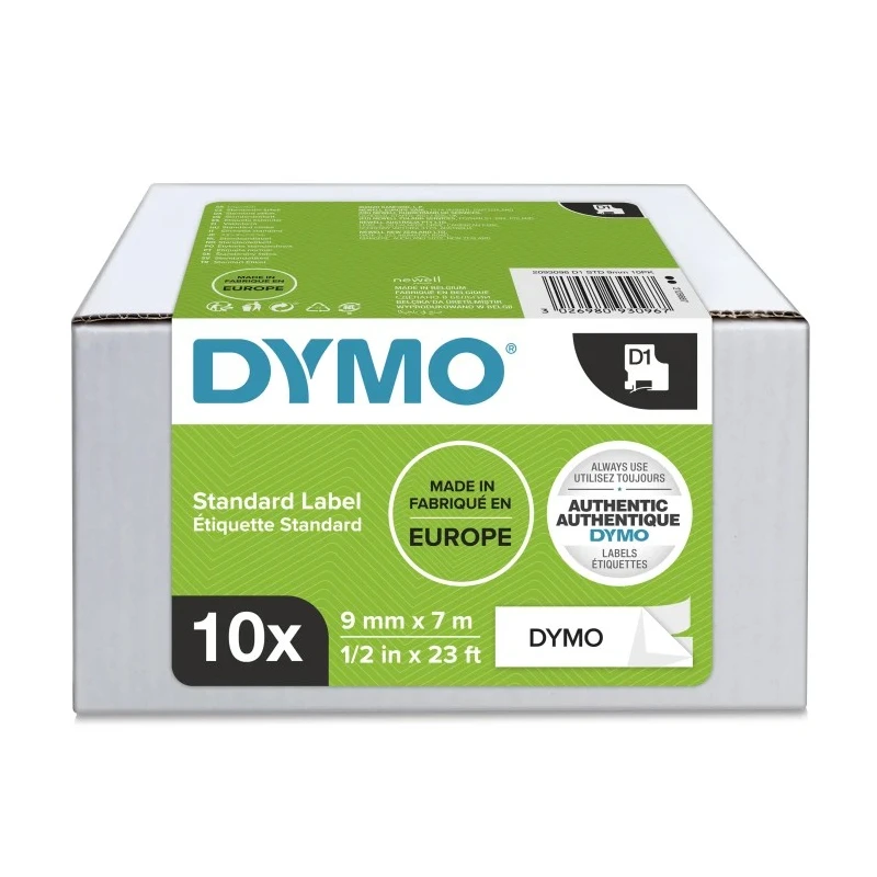 Dymo Black on White Label Printer Tape 12 mm Width, 7.62 mm Length 2093097