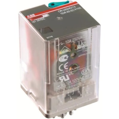 ABB CR Series Interface Relay, DIN Rail Mount, 24V AC Coil Voltage, DPDT Contact Configuration 1SVR405621R0000 CR-U024AC2