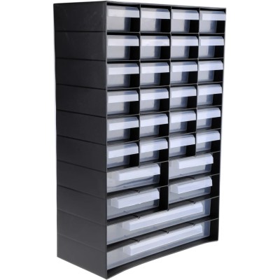 RS PRO Drawer Unit 30, Plastic Cabinet with 30 Drawers, 420 mm x 270 mm x 130 mm, Black 877-6803