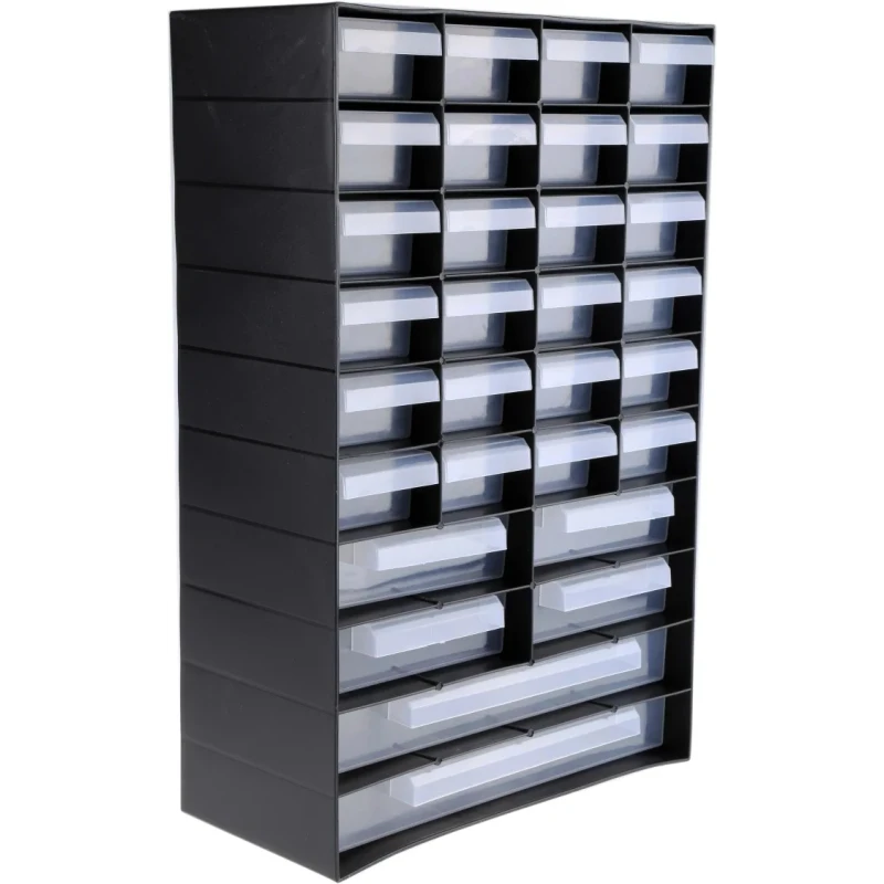 RS PRO Drawer Unit 30, Plastic Cabinet with 30 Drawers, 420 mm x 270 mm x 130 mm, Black 877-6803