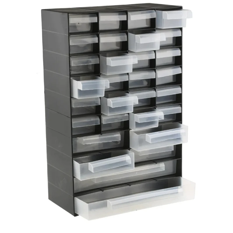 RS PRO Drawer Unit 30, Plastic Cabinet with 30 Drawers, 420 mm x 270 mm x 130 mm, Black 877-6803
