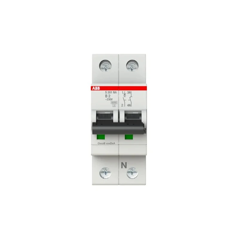 ABB System Pro M Compact S200 Miniature Circuit Breaker, 1-Pole, 2A, Type B, 400V AC, 12V DC, 6kA Breaking 2CDS251103R0025