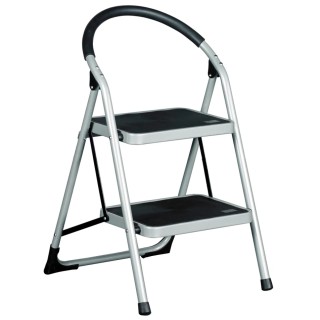 RS PRO Folding Step Stool Steel 2 Tread Steps 0.49m Platform Height Silver Grey 877-6815