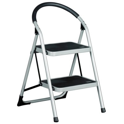 RS PRO Folding Step Stool Steel 2 Tread Steps 0.49m Platform Height Silver Grey 877-6815