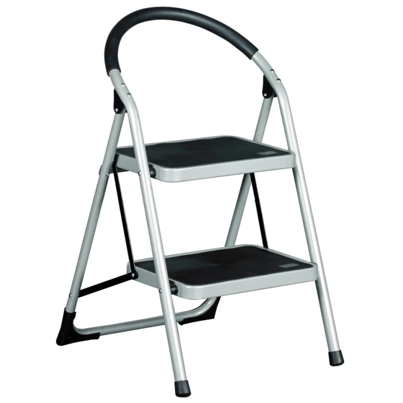 RS PRO Folding Step Stool Steel 2 Tread Steps 0.49m Platform Height Silver Grey 877-6815