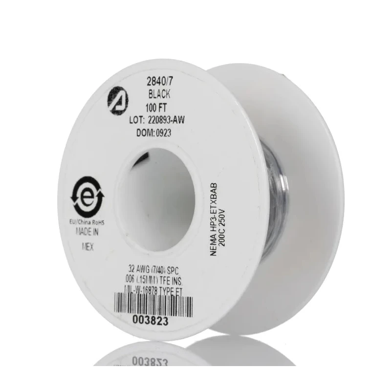 Alpha Wire Hookup Wire TEFLON Series Black 0.03 mm² 32 AWG Copper Conductor, 7/0.008 mm Core Strands, 30 m 2840/7 BK005