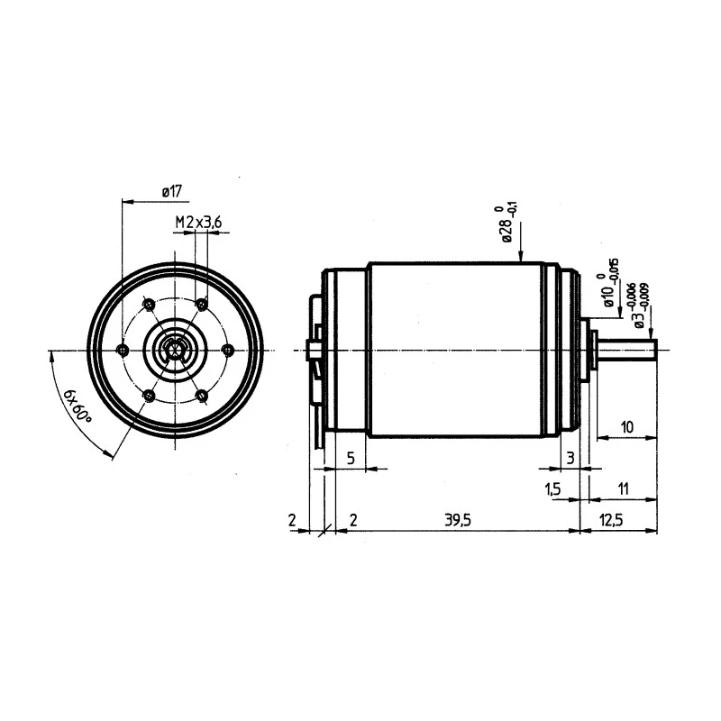 Portescap Low Inertia Type Servo Motor DC Motor, 11 W, 24V dc, 21 mNm, 5600rpm, 3 mm Shaft Diameter 28L28-416E.49