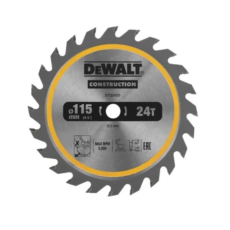 DeWALT Circular Saw Blade Carbide 115mm Diameter 24 Teeth 1.5mm Kerf DT20420-QZ