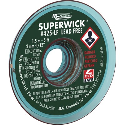 Super Wick Lead Free No Clean De-Soldering Braid 1.5 m Length, 2 mm Width 425-LF