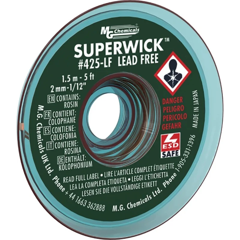 Super Wick Lead Free No Clean De-Soldering Braid 1.5 m Length, 2 mm Width 425-LF