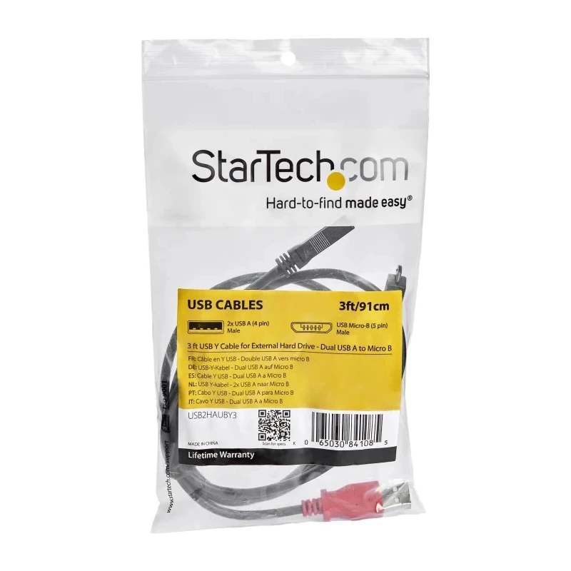 StarTech.com USB 2.0, Male USB Type A to Male Micro USB Type B Black Cable 0.9 m USB2HAUBY3