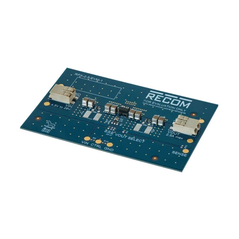 Recom Evaluation Board for RPX-2.5 Buck Regulator Module 4.5–28 V DC Input 2.5 A Continuous Output Current RPX-2.5-EVM-1