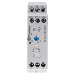 Finder 83 Series DIN Rail Timer Relay Multifunction 2-Contact DPDT 24 to 240 V AC 30A 0.05 s to 10 Days 83.52.0.240.0000