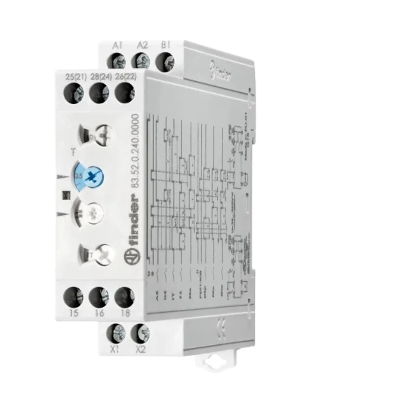 Finder 83 Series DIN Rail Timer Relay Multifunction 2-Contact DPDT 24 to 240 V AC 30A 0.05 s to 10 Days 83.52.0.240.0000