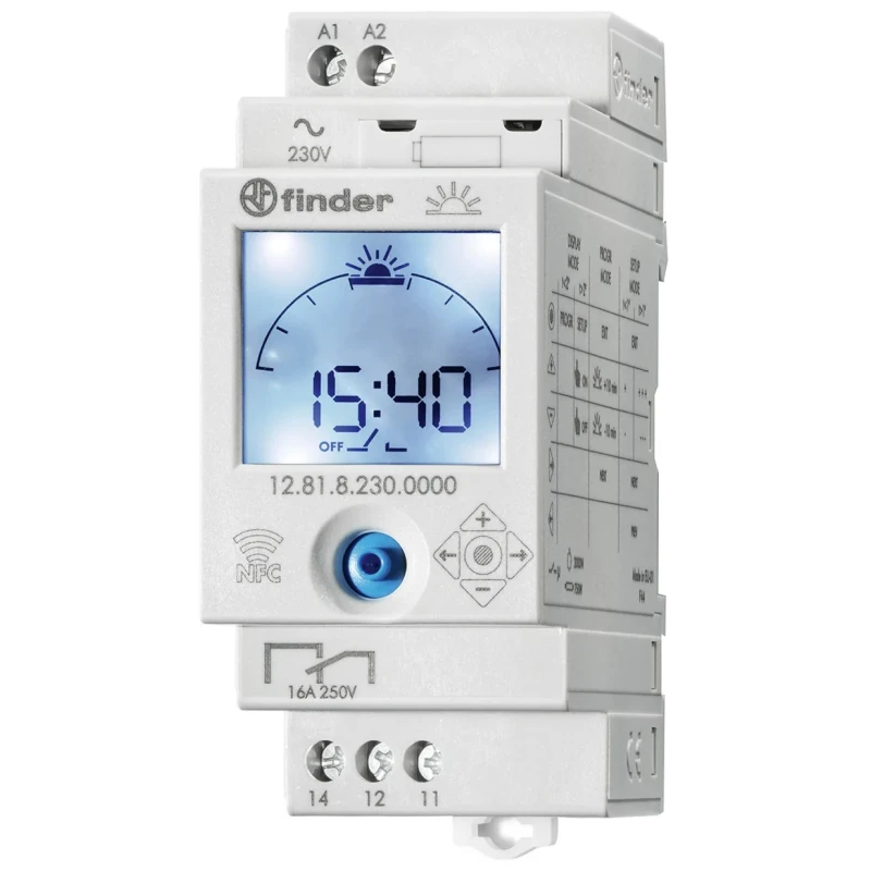 Finder Digital with NFC 12 DIN Rail Time Switch 230V AC SPDT 1 Channel 6 Year Battery Life 12.81.8.230.0000 NFC