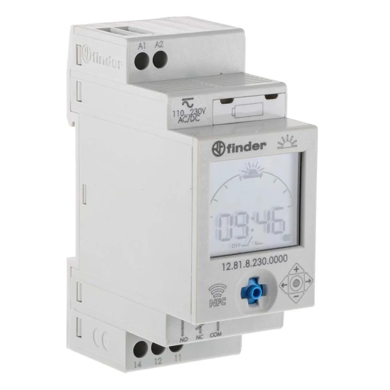 Finder Digital with NFC 12 DIN Rail Time Switch 230V AC SPDT 1 Channel 6 Year Battery Life 12.81.8.230.0000 NFC