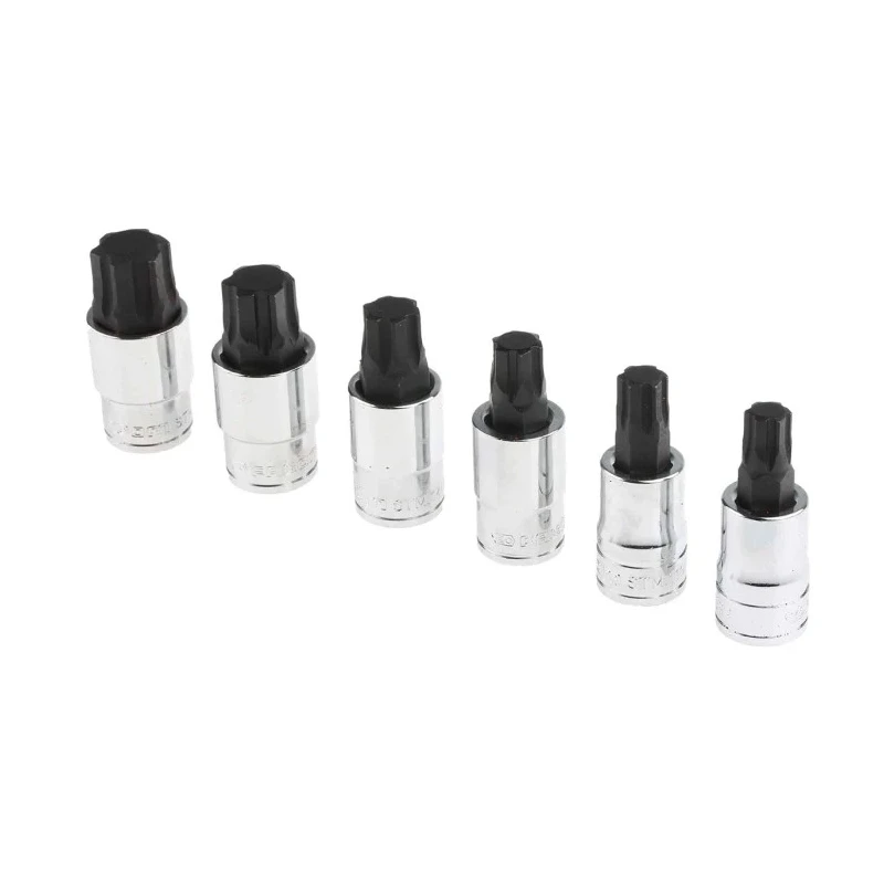 Facom Square Screwdriver Bit Set 6 Pieces Steel 60mm Overall Length Drive Size 1/2 in OGV Grip STM.J6MGRPPB