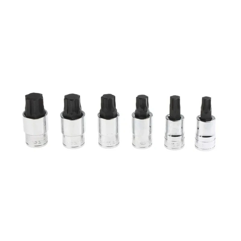 Facom Square Screwdriver Bit Set 6 Pieces Steel 60mm Overall Length Drive Size 1/2 in OGV Grip STM.J6MGRPPB